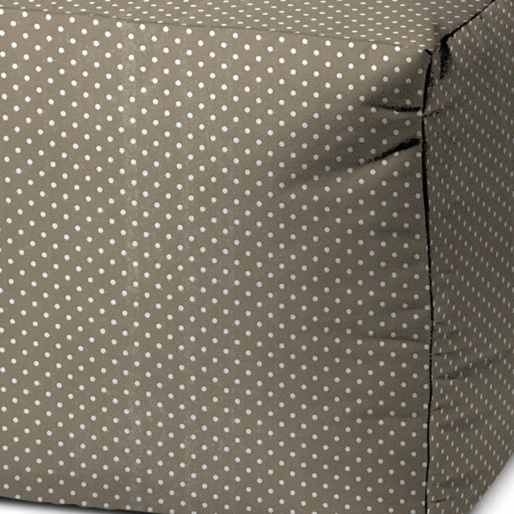 17" Taupe Polyester Cube Polka Dots Indoor Outdoor Pouf Ottoman