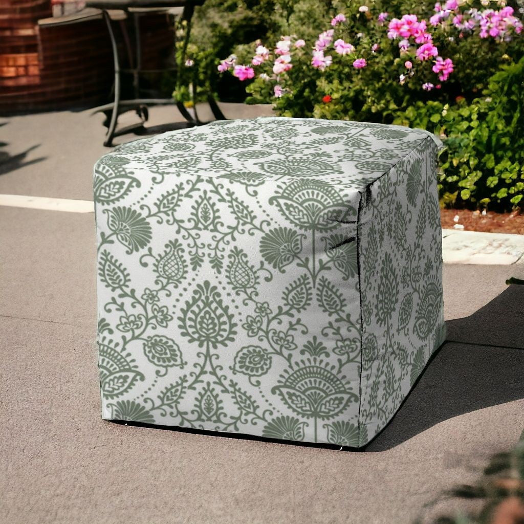 17" Green Polyester Cube Indoor Outdoor Pouf Ottoman