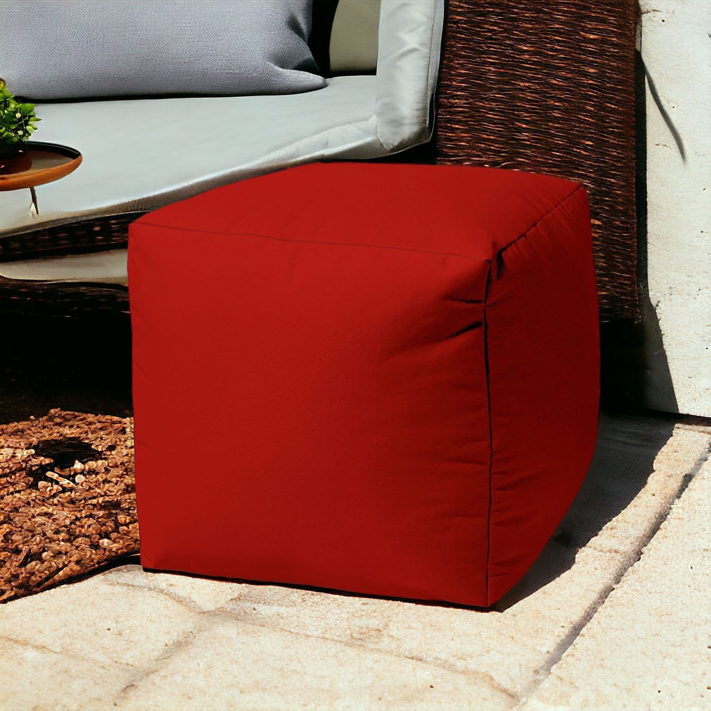 17" Cool Primary Red Solid Color Indoor Outdoor Pouf Ottoman