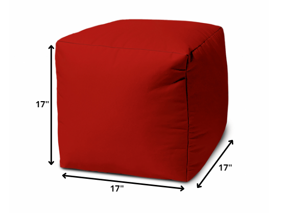 17" Cool Primary Red Solid Color Indoor Outdoor Pouf Ottoman