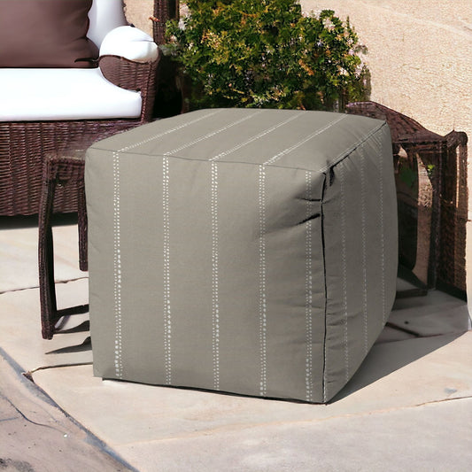 17" Taupe Cube Striped Indoor Outdoor Pouf Cover