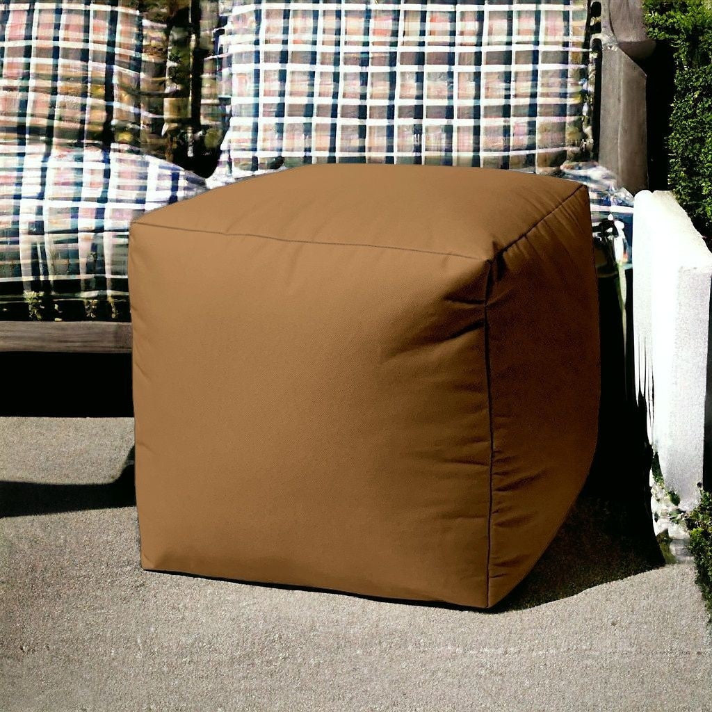 17" Cool Warm Mocha Brown Solid Color Indoor Outdoor Pouf Cover