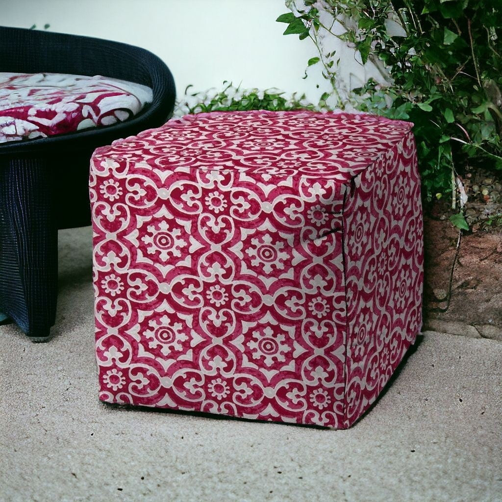 17" Pink Polyester Cube Indoor Outdoor Pouf Ottoman