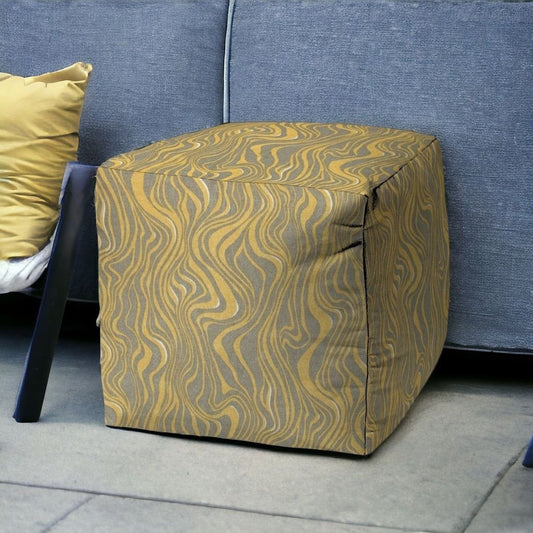 17" Yellow Polyester Cube Abstract Indoor Outdoor Pouf Ottoman