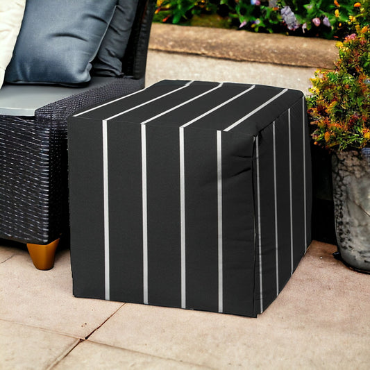 17" Gray Polyester Cube Striped Indoor Outdoor Pouf Ottoman