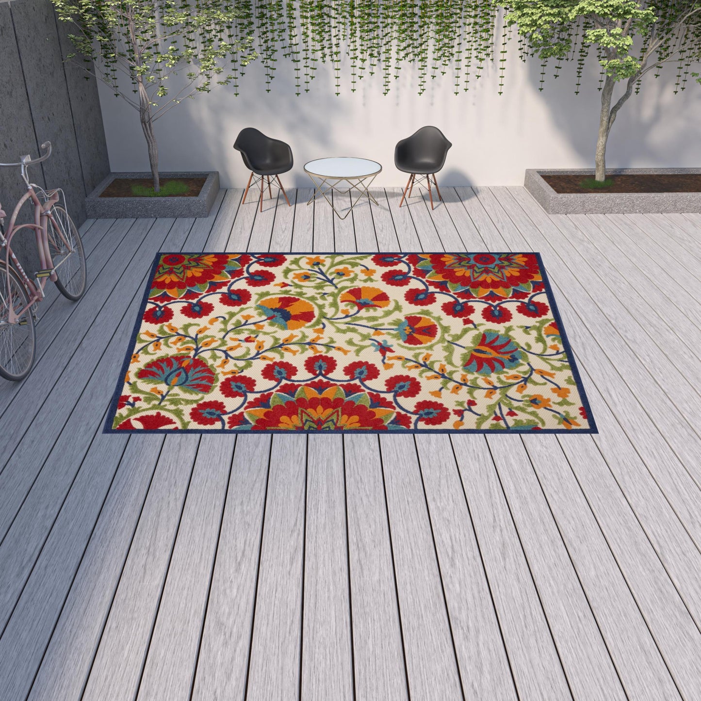 10' X 13' Red Toile Non Skid Indoor Outdoor Area Rug