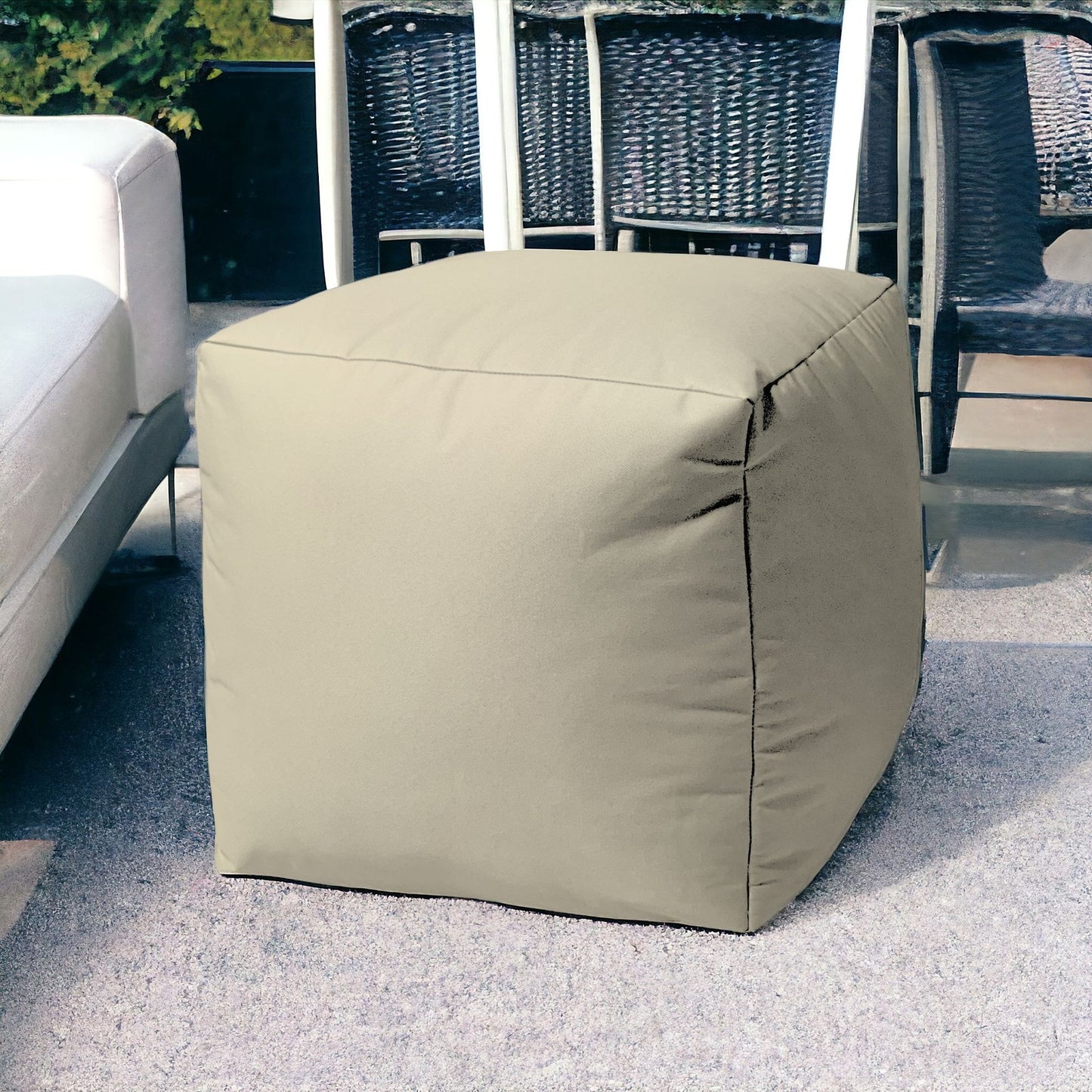 17" Cool Neutral Ivory Solid Color Indoor Outdoor Pouf Ottoman