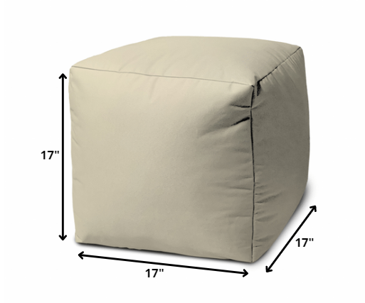 17" Cool Neutral Ivory Solid Color Indoor Outdoor Pouf Ottoman