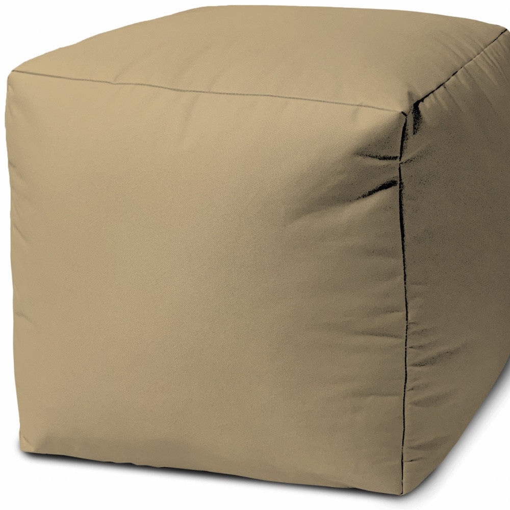 17" Cool Khaki Tan Solid Color Indoor Outdoor Pouf Cover