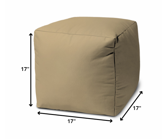 17" Cool Khaki Tan Solid Color Indoor Outdoor Pouf Cover