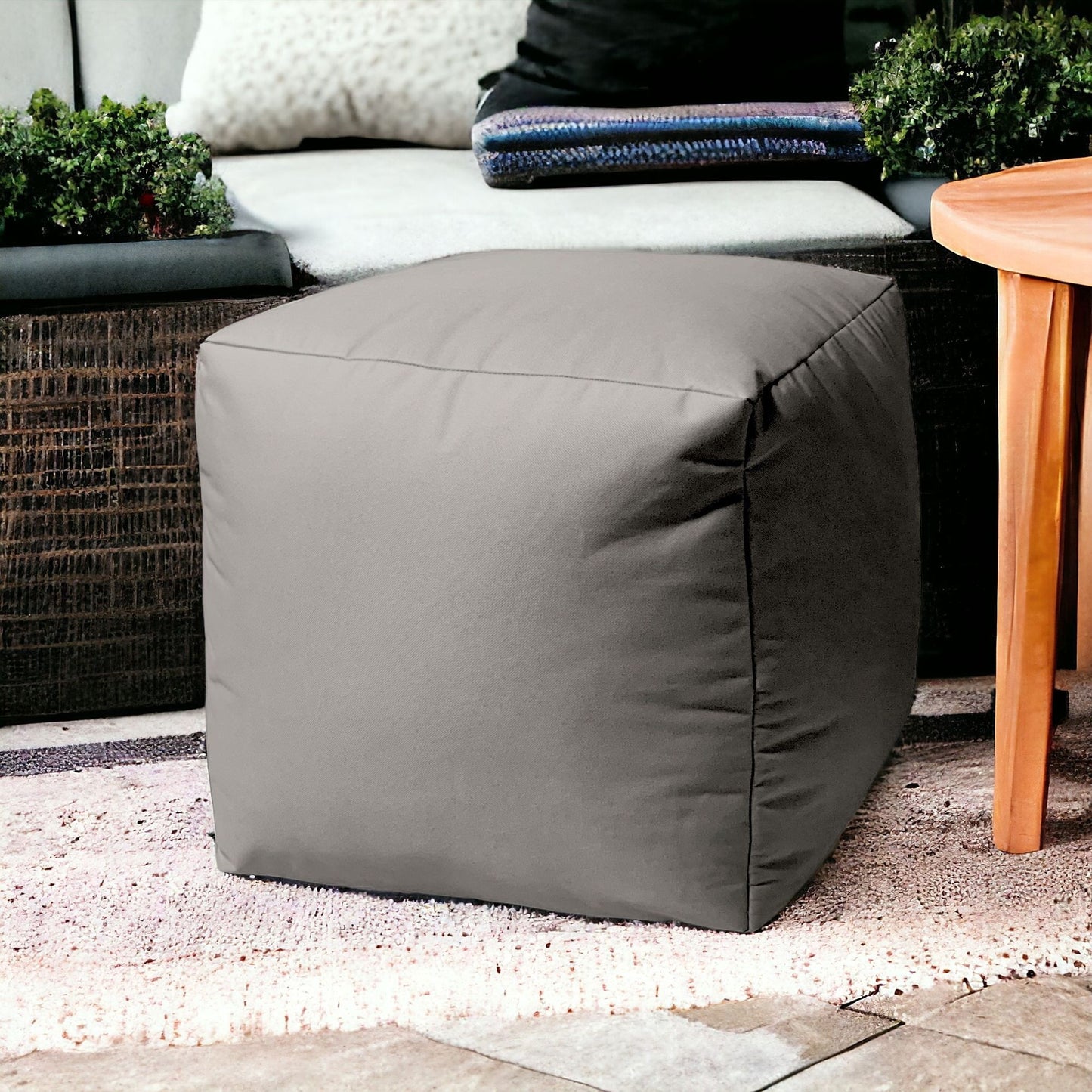 17" Cool Steely Silver Gray Solid Color Indoor Outdoor Pouf Ottoman