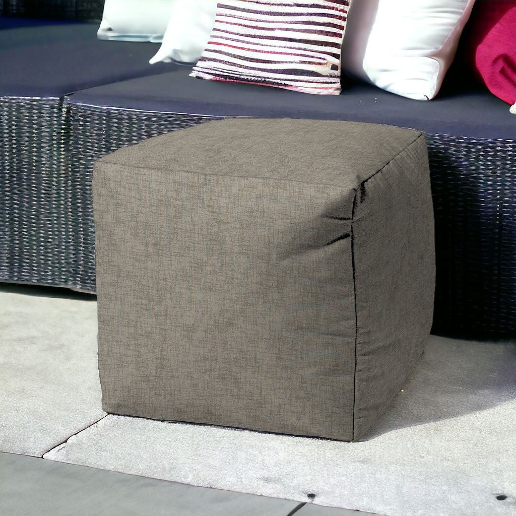 17" Taupe Polyester Cube Indoor Outdoor Pouf Ottoman