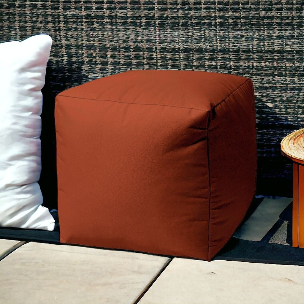 17" Cool Dark Amber Rust Solid Color Indoor Outdoor Pouf Ottoman