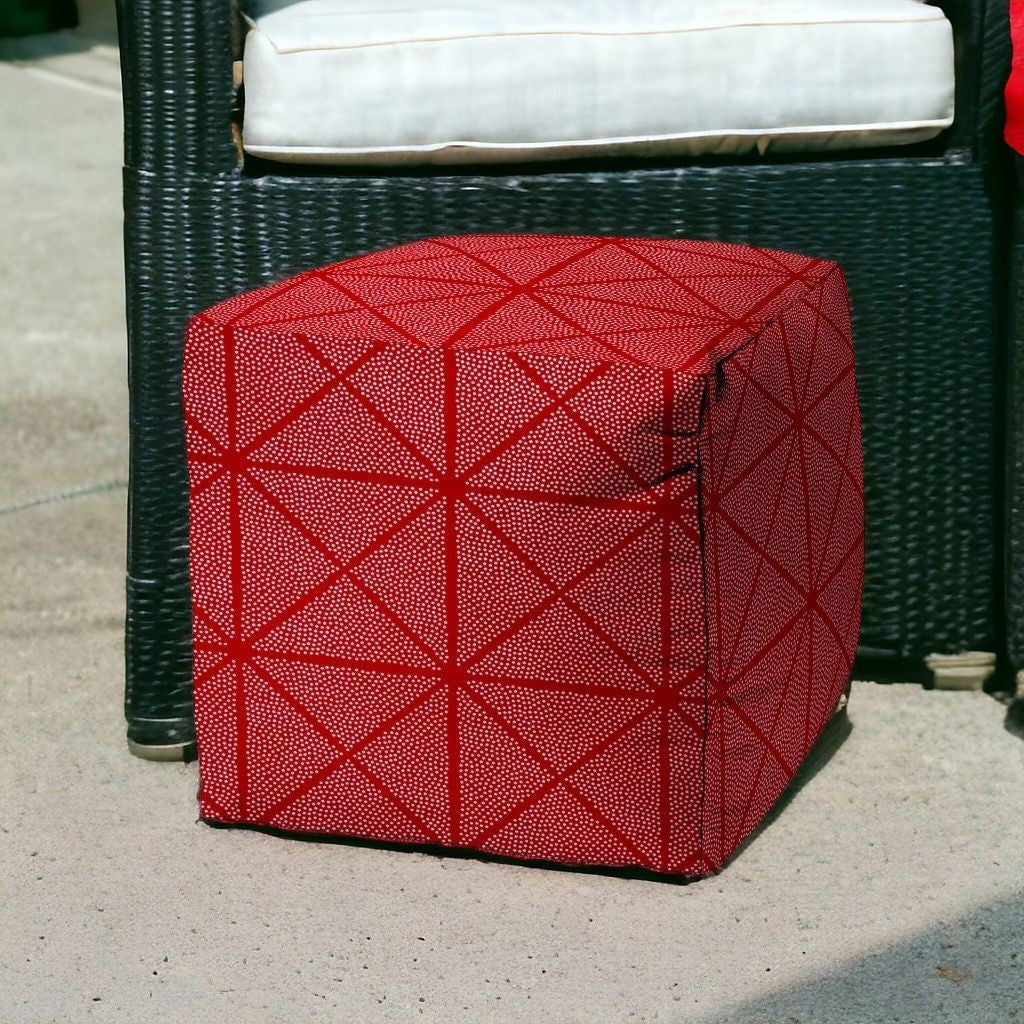 17" Red Polyester Cube Geometric Indoor Outdoor Pouf Ottoman