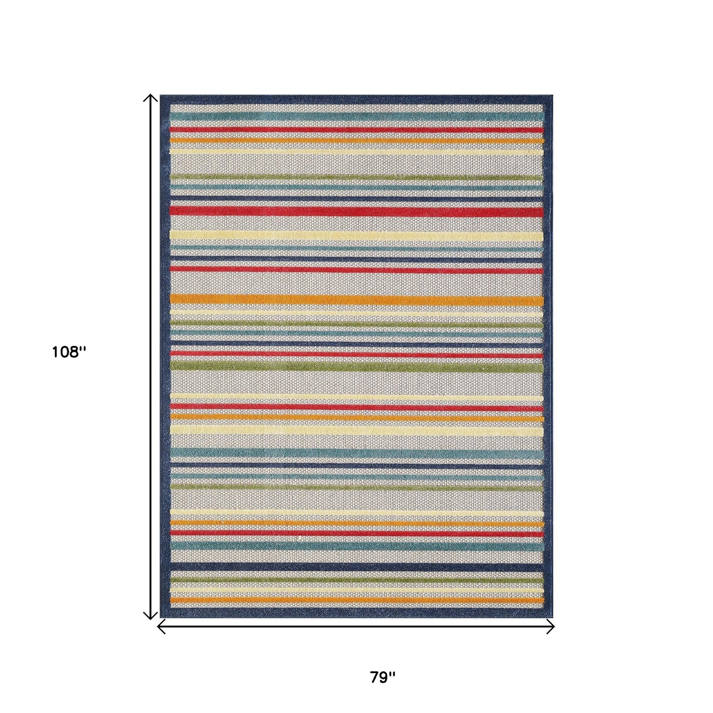 7' X 9' Ivory And Blue Striped Stain Resistant Indoor Outdoor Area Rug