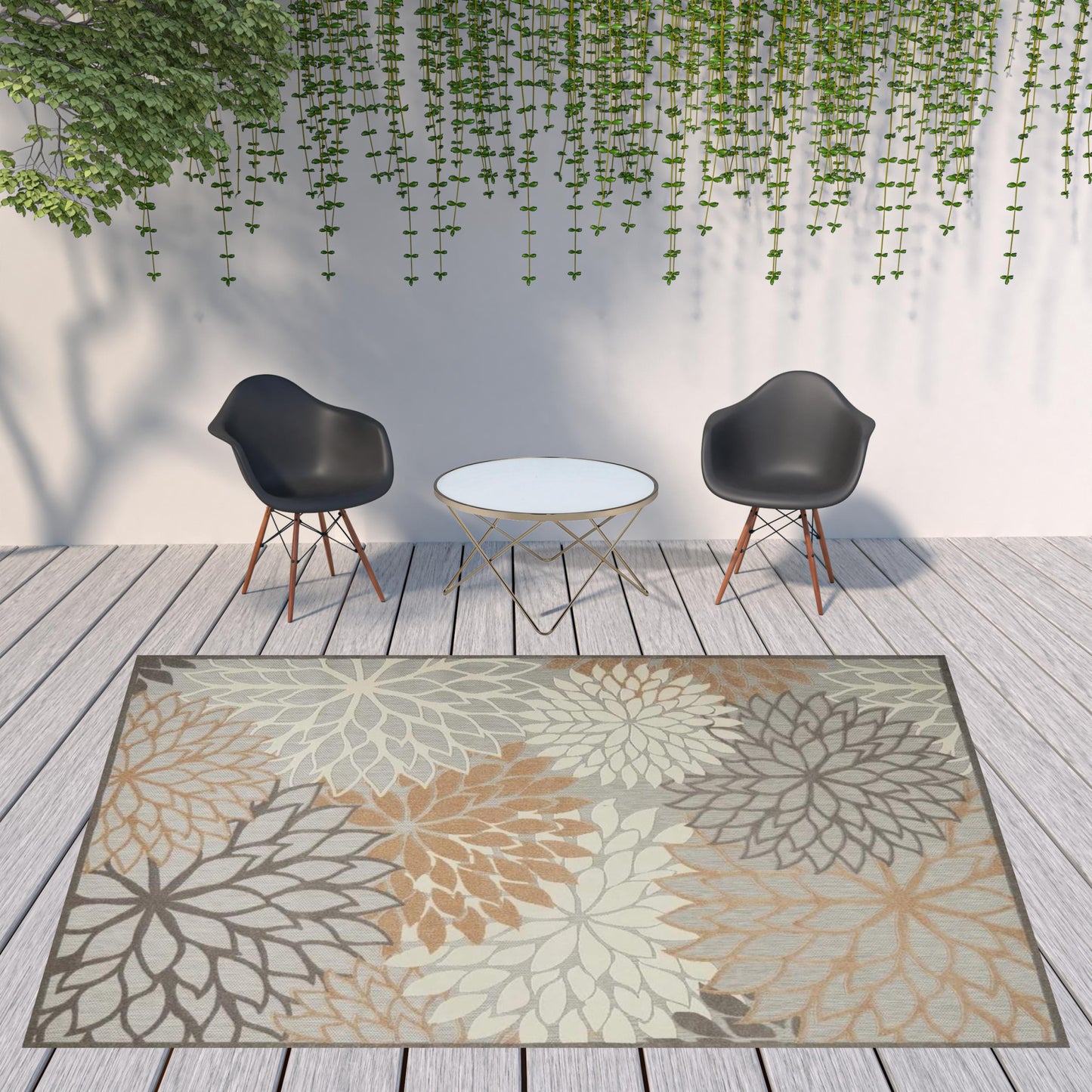 9' X 12' Natural Floral Non Skid Indoor Outdoor Area Rug