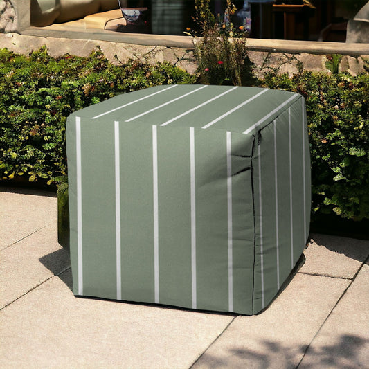 17" Green Polyester Cube Striped Indoor Outdoor Pouf Ottoman