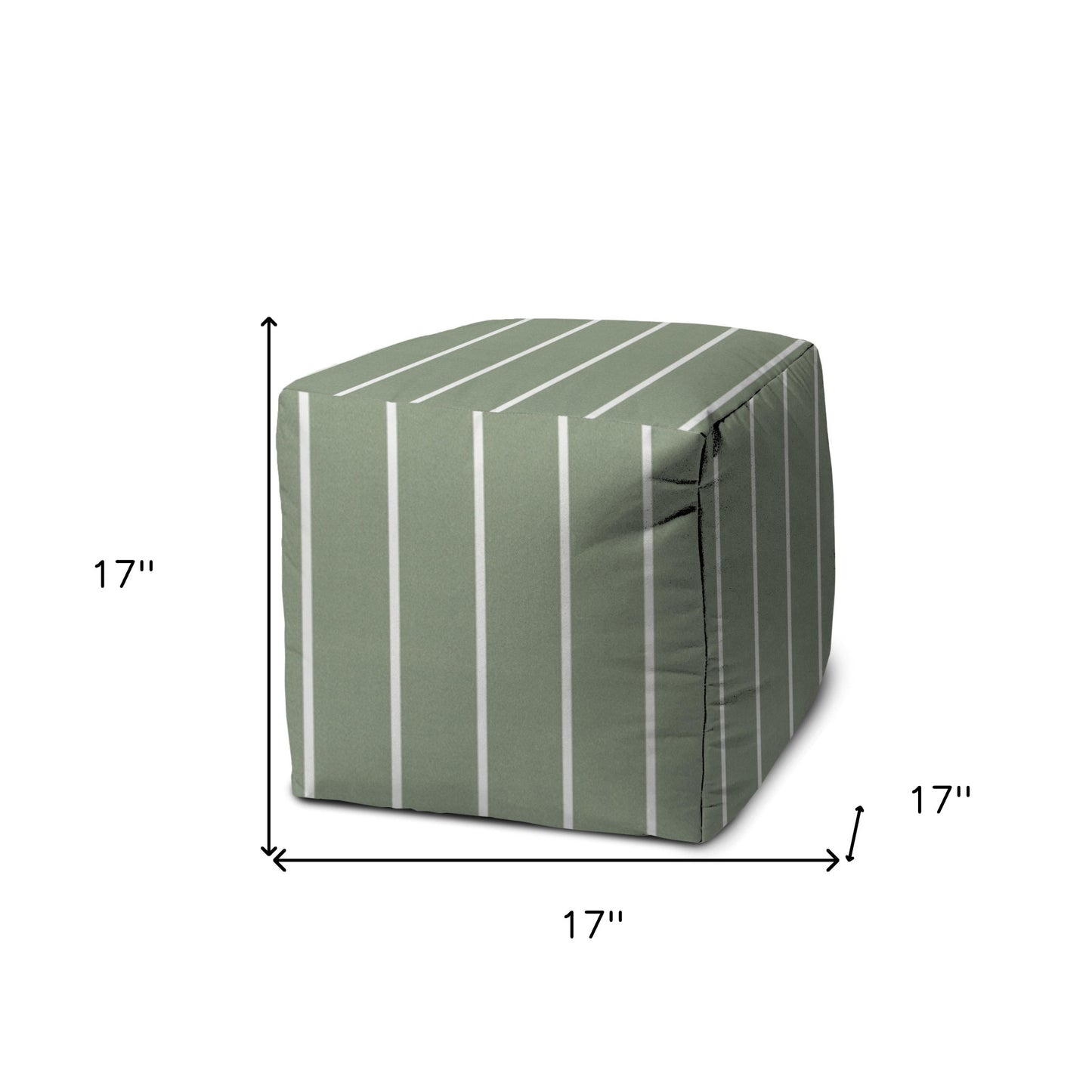 17" Green Polyester Cube Striped Indoor Outdoor Pouf Ottoman