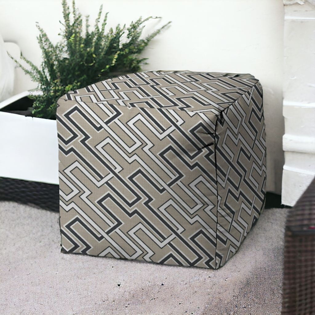 17" Taupe Cube Geometric Indoor Outdoor Pouf Cover