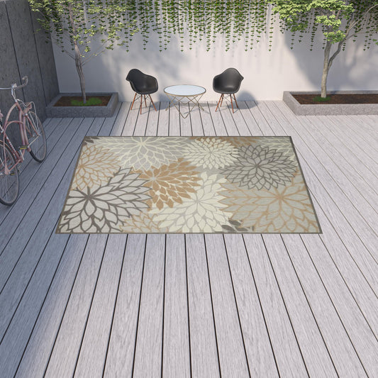 10' X 13' Natural Floral Non Skid Indoor Outdoor Area Rug