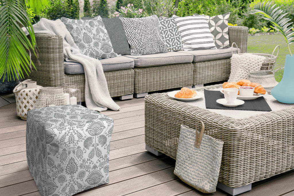 17" Gray Polyester Cube Indoor Outdoor Pouf Ottoman