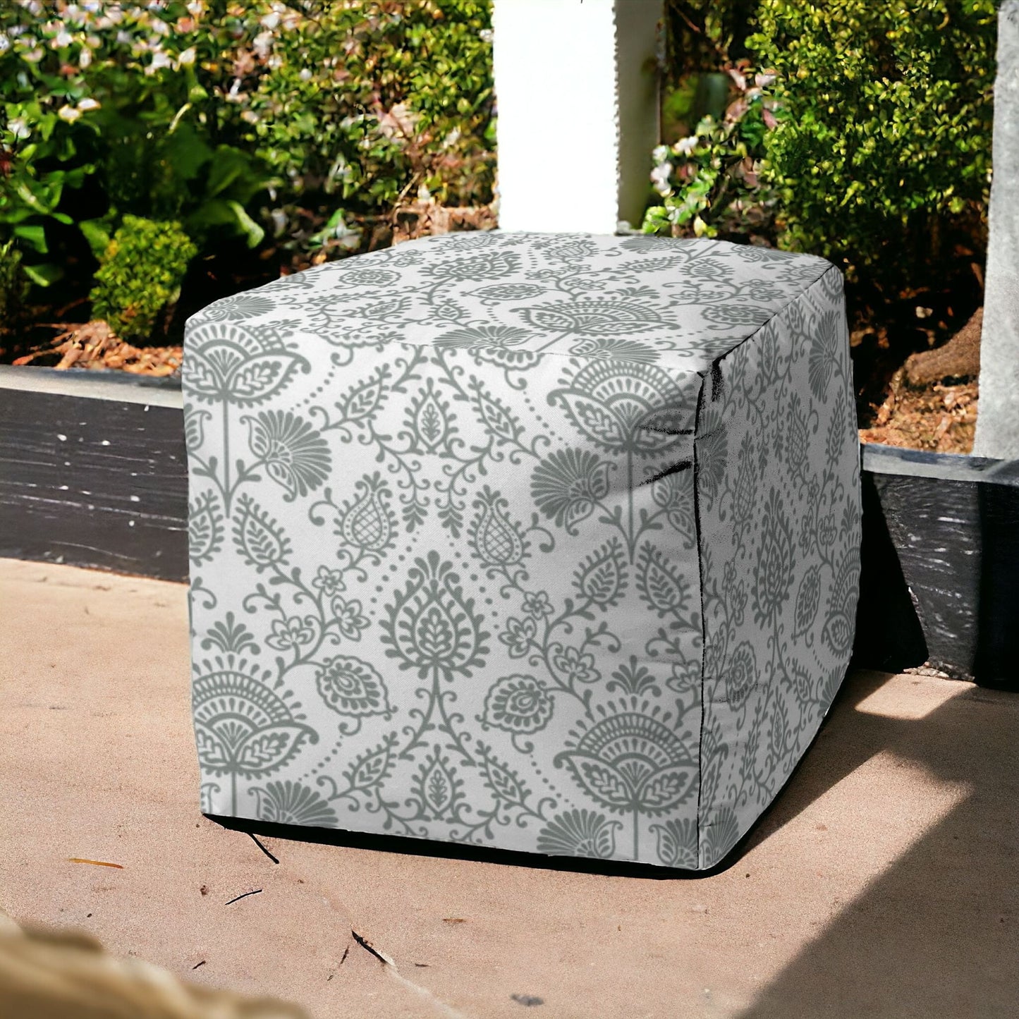 17" Gray Polyester Cube Indoor Outdoor Pouf Ottoman