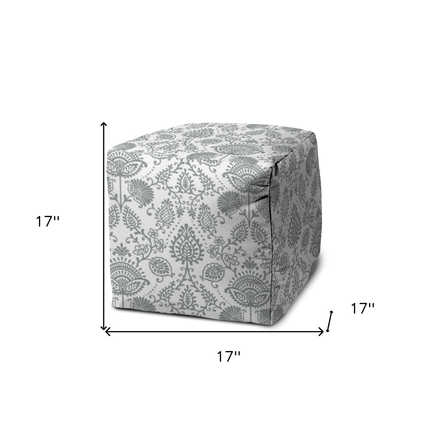 17" Gray Polyester Cube Indoor Outdoor Pouf Ottoman