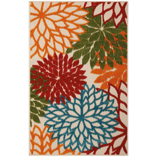 3' X 5' Green Floral Non Skid Indoor Outdoor Area Rug