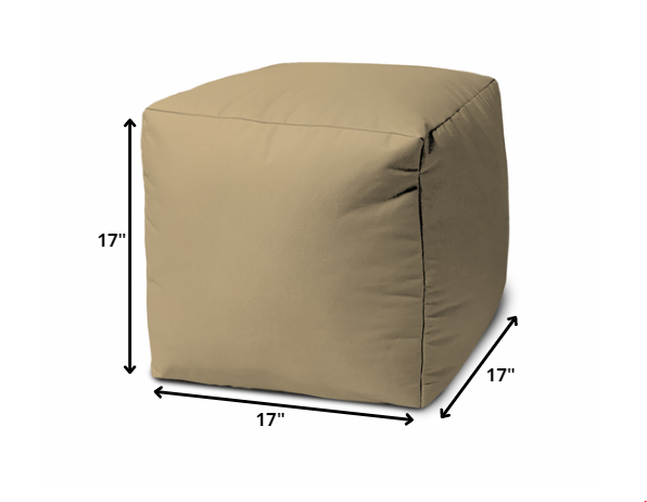 17" Cool Khaki Tan Solid Color Indoor Outdoor Pouf Ottoman