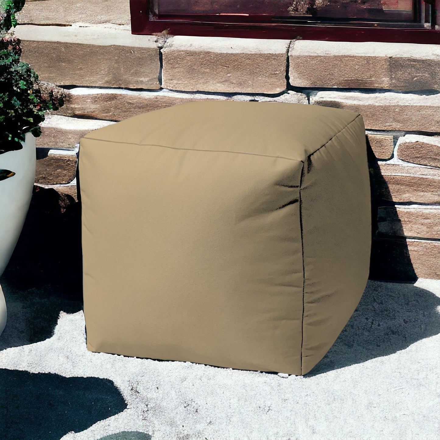 17" Cool Khaki Tan Solid Color Indoor Outdoor Pouf Ottoman