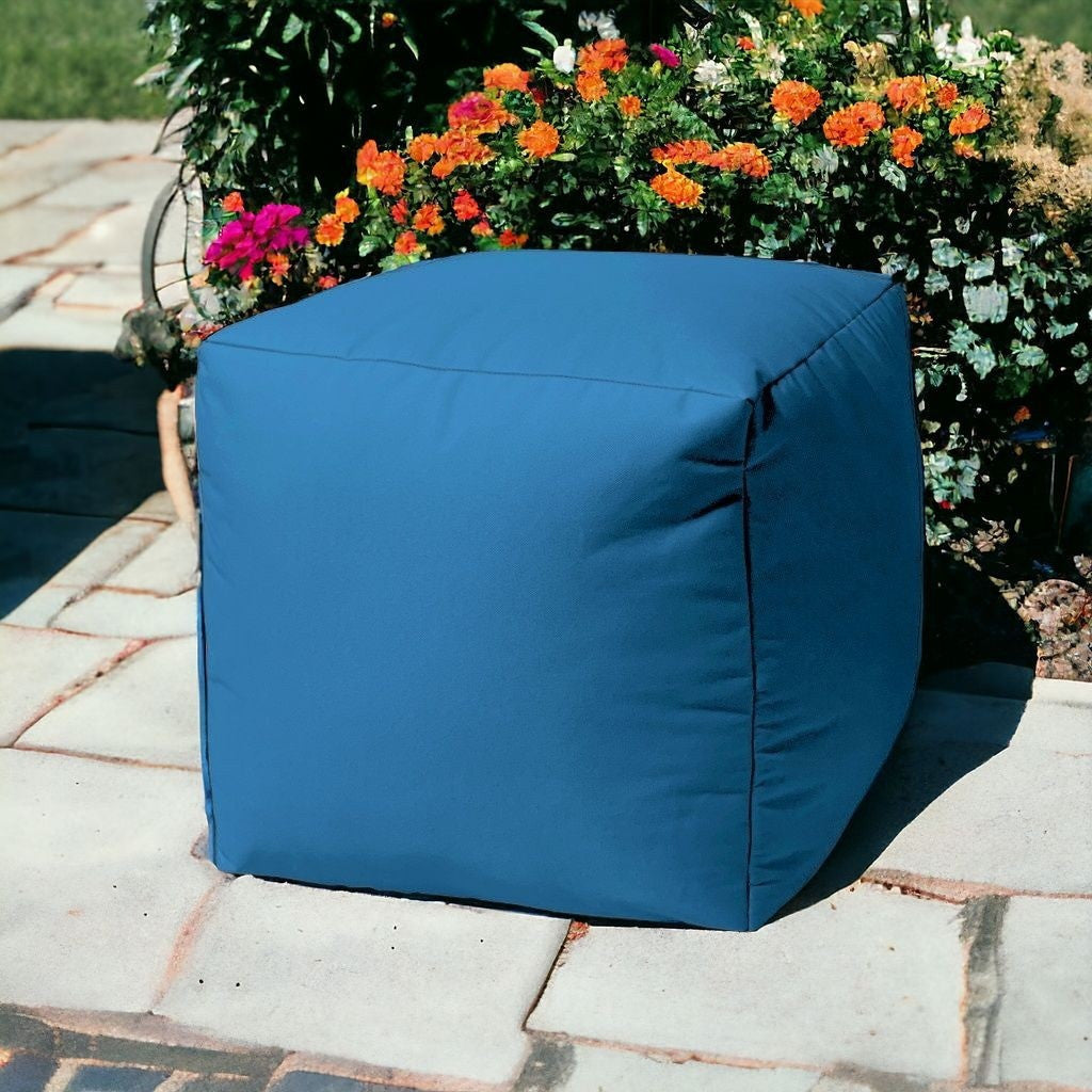 17" Cool Bright Teal Blue Solid Color Indoor Outdoor Pouf Ottoman