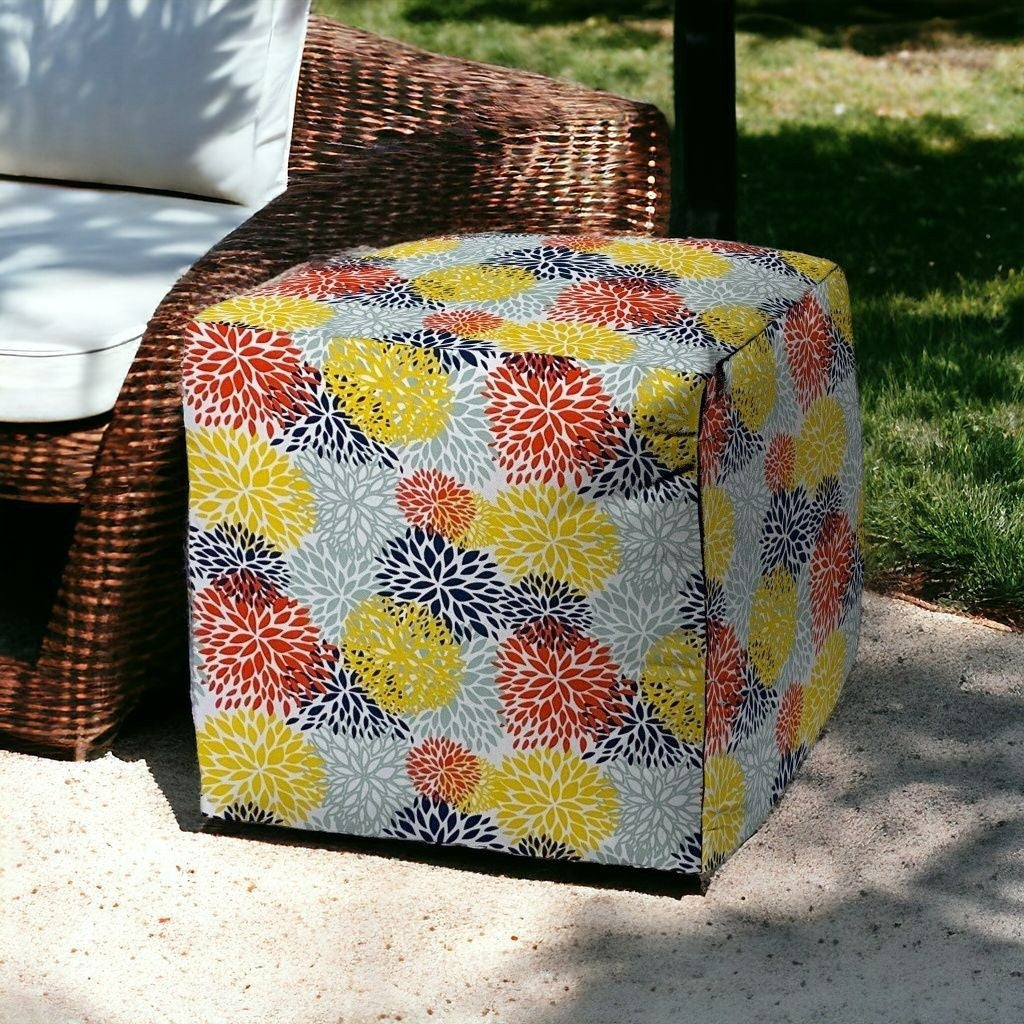 17" Green Cube Floral Indoor Outdoor Pouf Cover