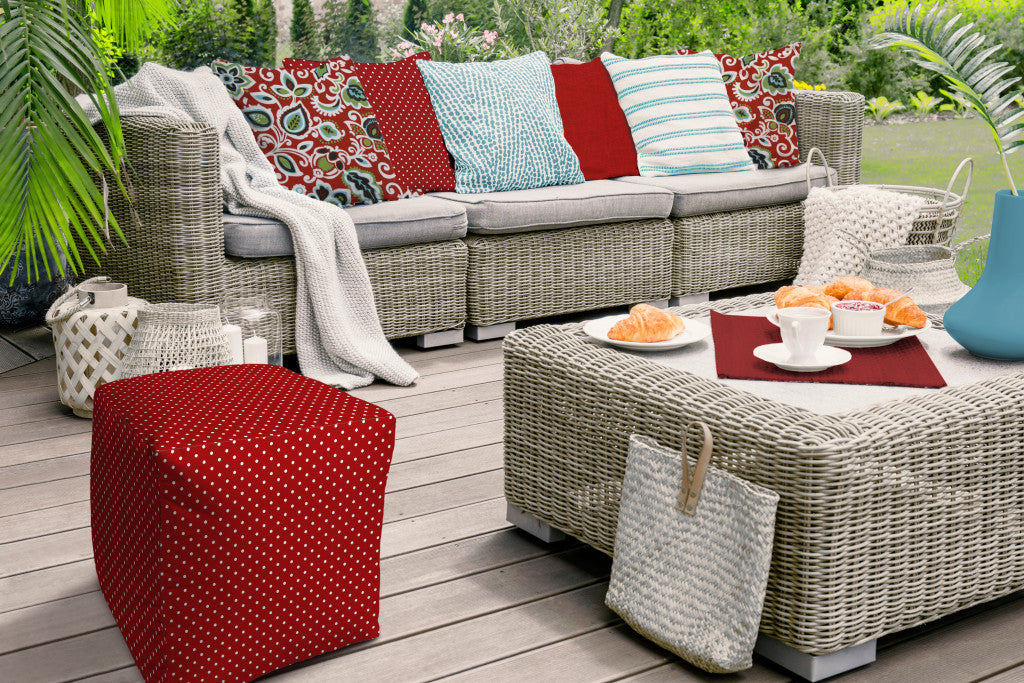 17" Red Cube Polka Dots Indoor Outdoor Pouf Cover