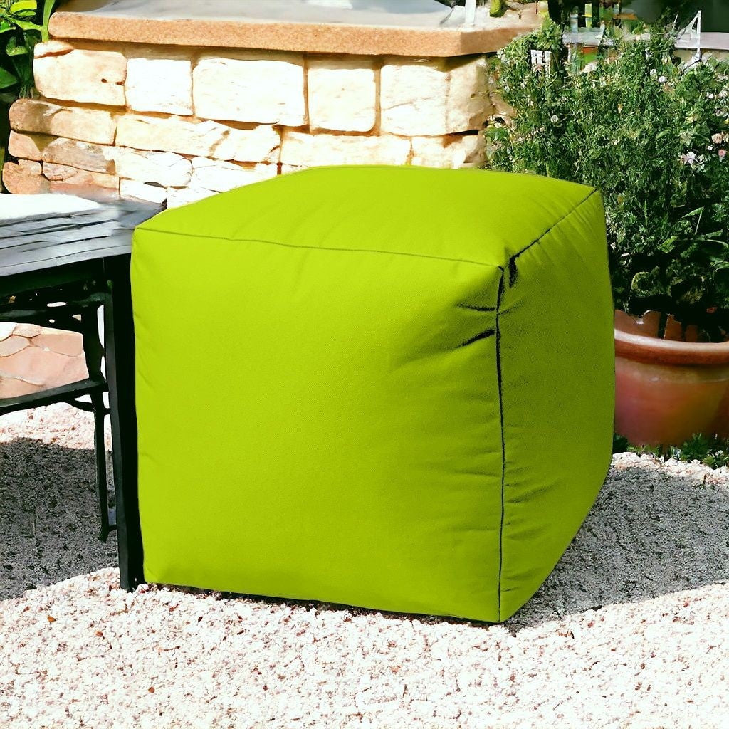 17" Cool Lemongrass Green Solid Color Indoor Outdoor Pouf Ottoman