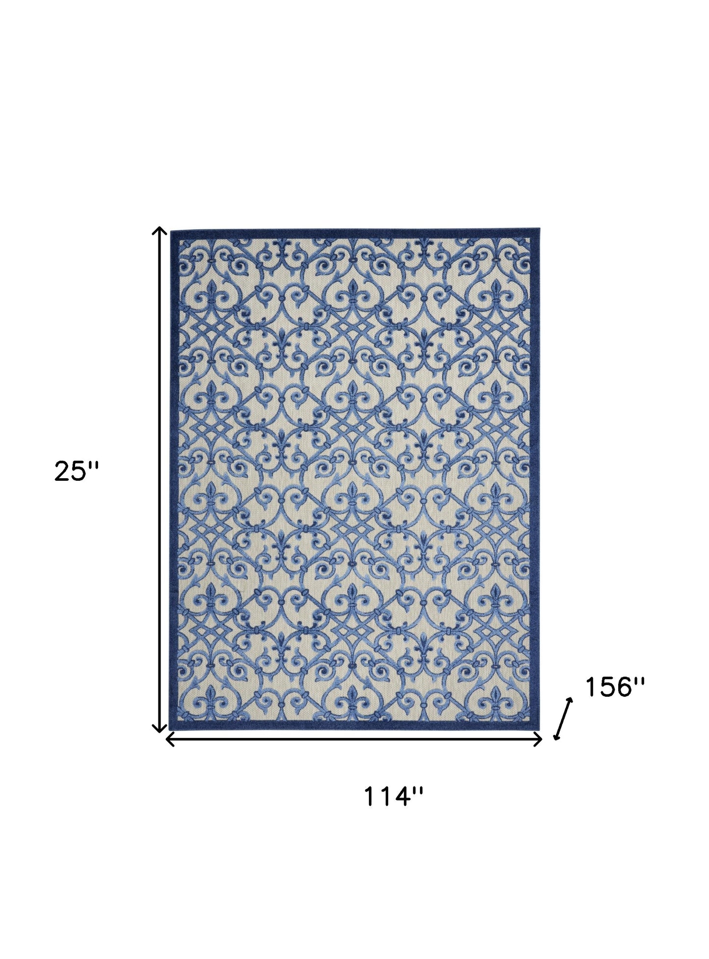 10' X 13' Grey And Blue Damask Non Skid Indoor Outdoor Area Rug