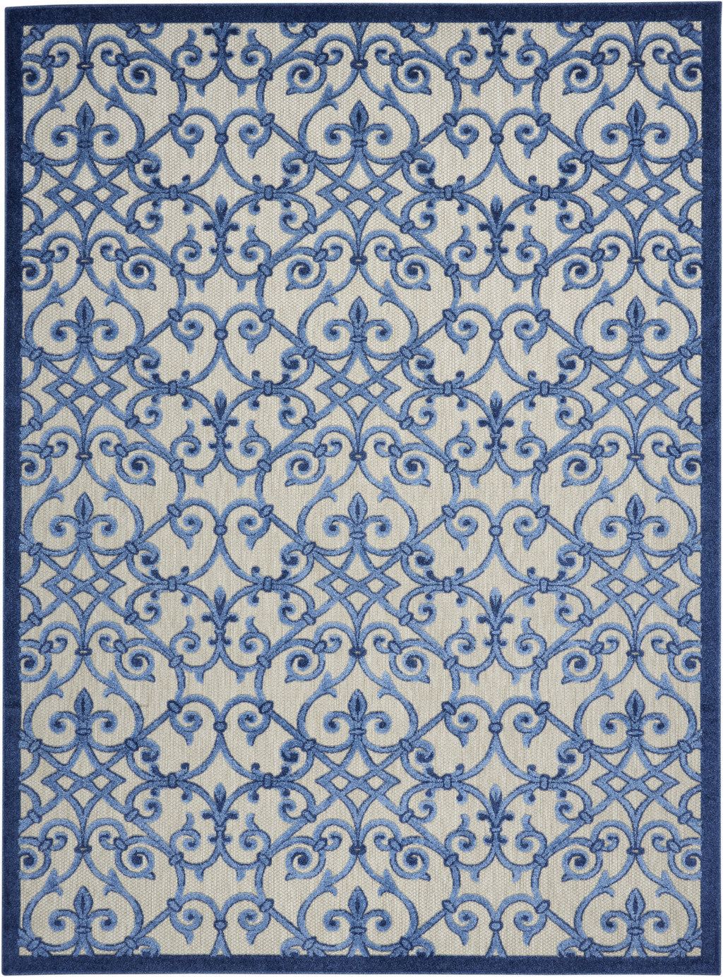 10' X 13' Grey And Blue Damask Non Skid Indoor Outdoor Area Rug