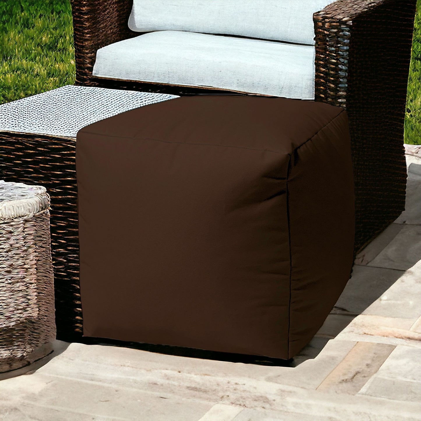 17" Cool Dark Chocolate Brown Solid Color Indoor Outdoor Pouf Ottoman