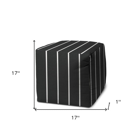 17" Gray Cube Striped Indoor Outdoor Pouf Cover