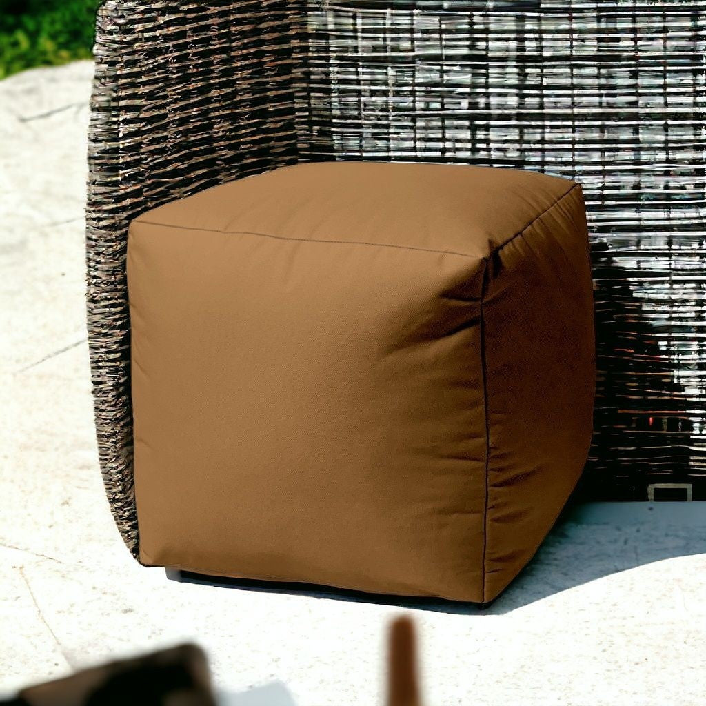 17" Cool Warm Mocha Brown Solid Color Indoor Outdoor Pouf Ottoman