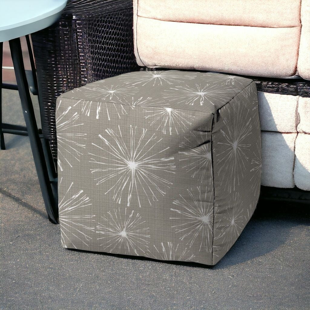 17" Taupe Polyester Cube Geometric Indoor Outdoor Pouf Ottoman