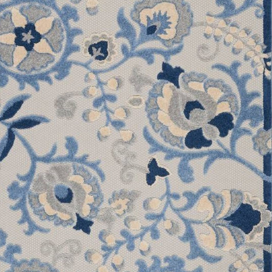 5' X 7' Blue And Grey Toile Non Skid Indoor Outdoor Area Rug