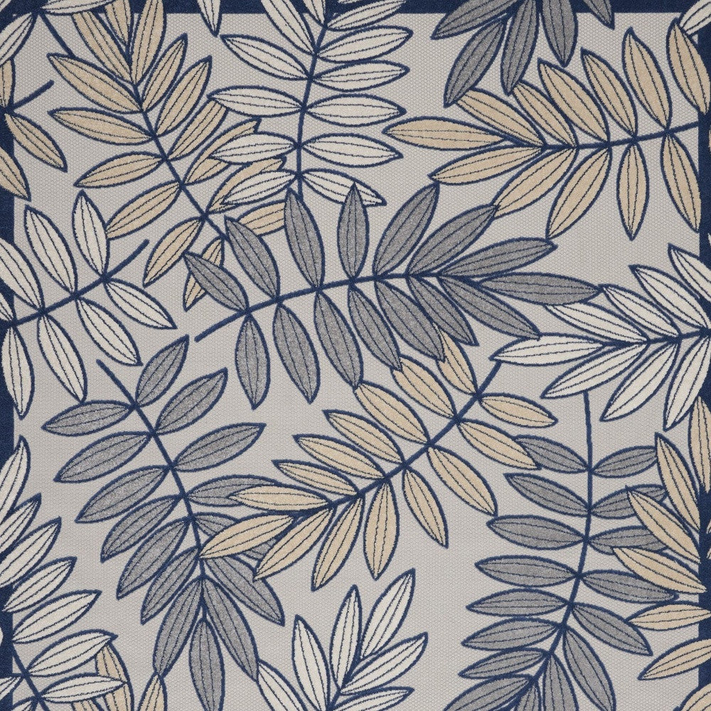 9' X 12' Ivory And Navy Floral Non Skid Indoor Outdoor Area Rug