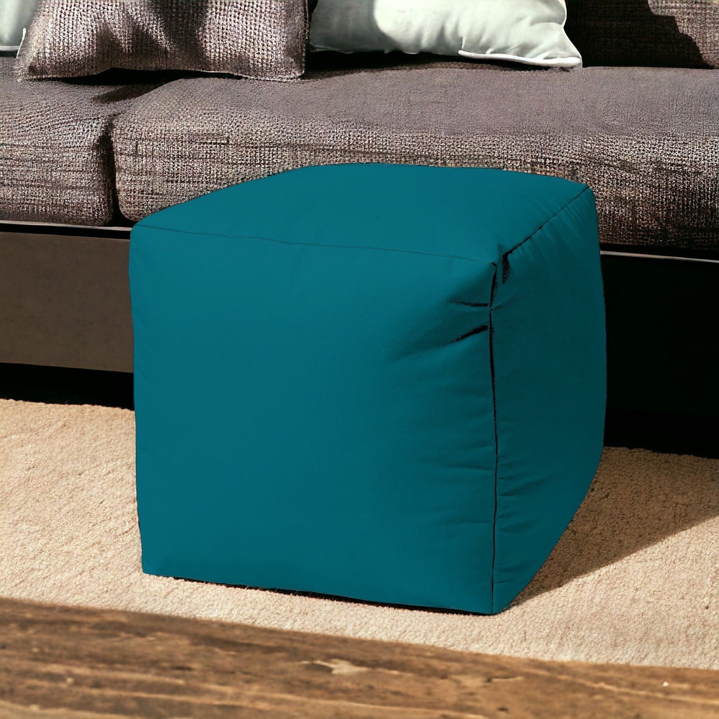 17" Cool Dark Teal Solid Color Indoor Outdoor Pouf Ottoman