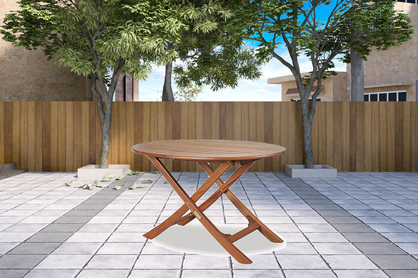 40" Brown Oval Solid Wood Folding Outdoor Side Table