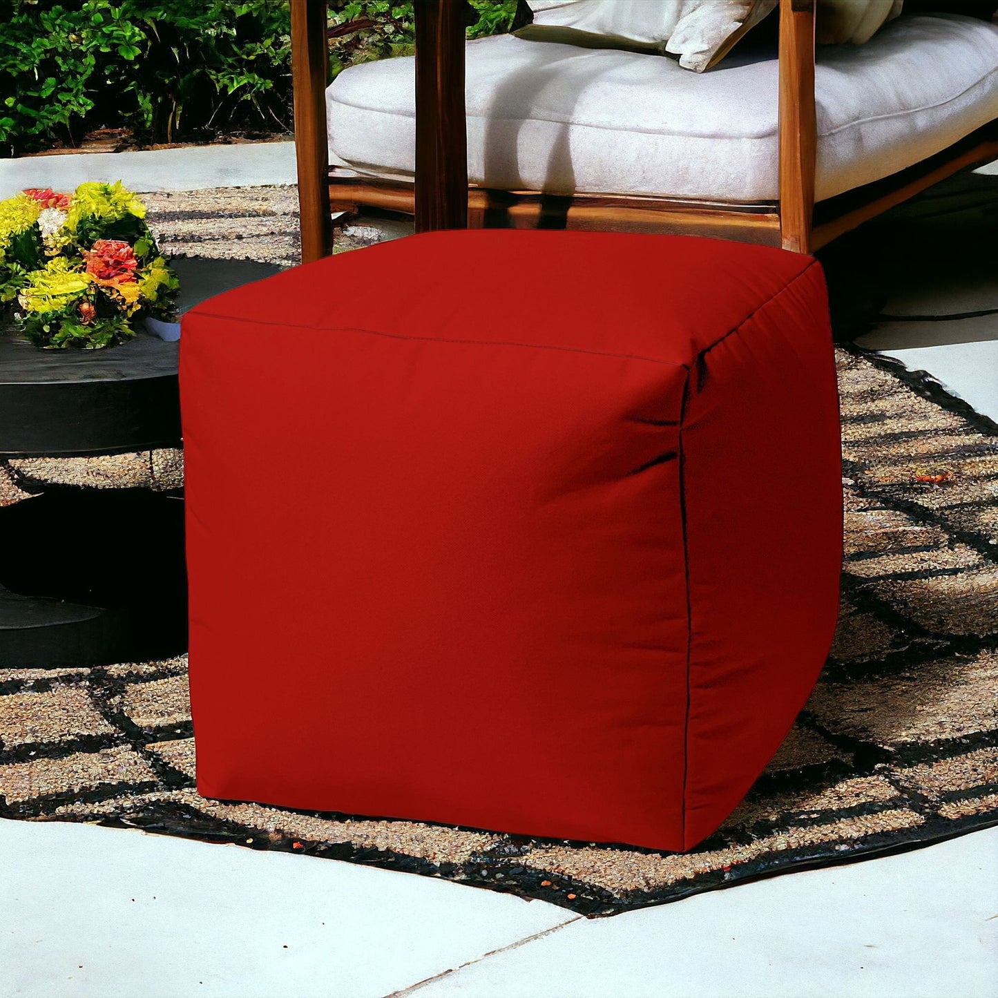 17" Cool Primary Red Solid Color Indoor Outdoor Pouf Ottoman