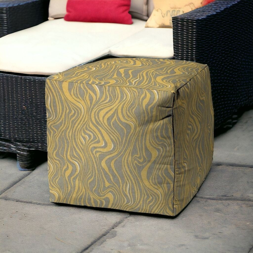 17" Yellow Polyester Cube Abstract Indoor Outdoor Pouf Ottoman