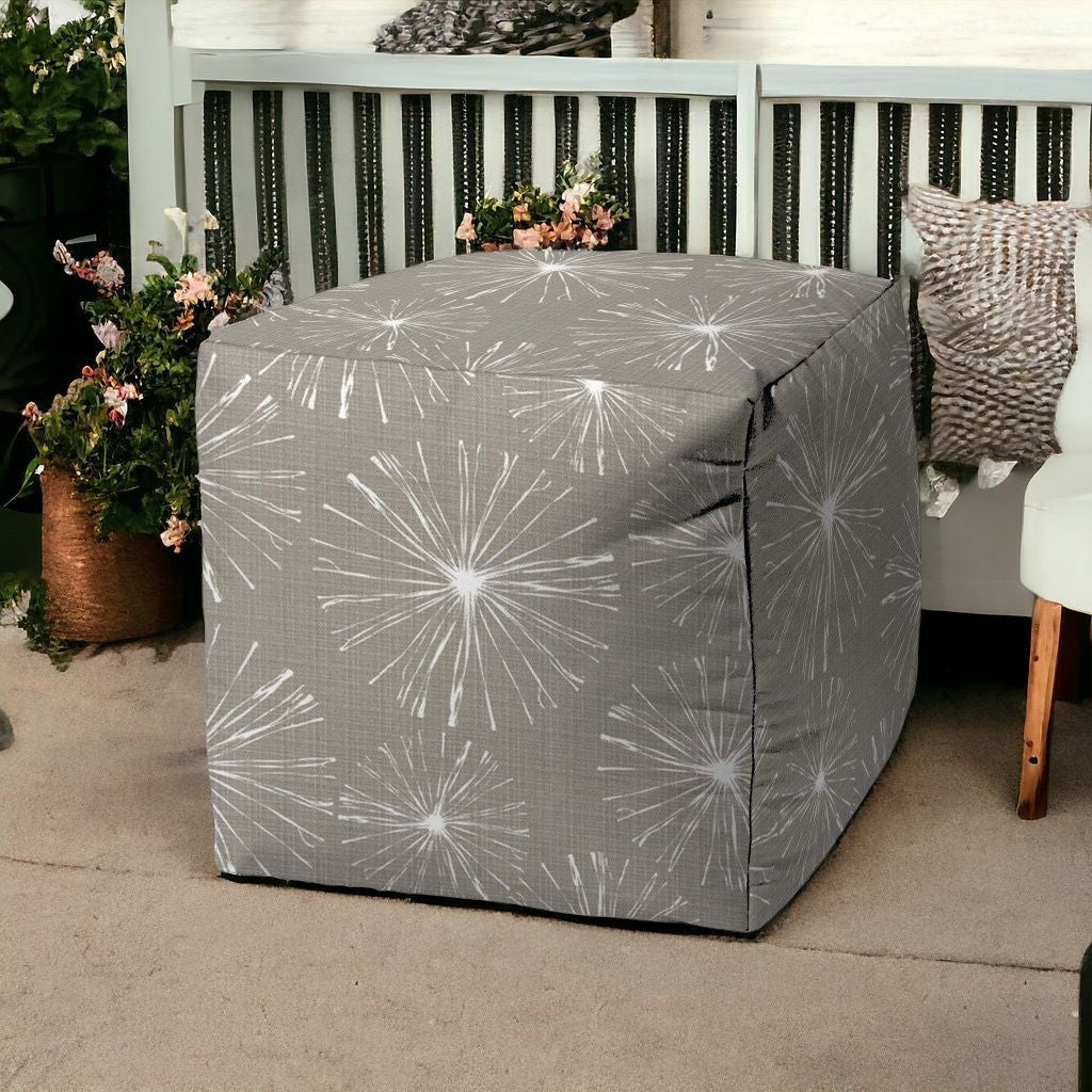 17" Taupe Polyester Cube Geometric Indoor Outdoor Pouf Ottoman