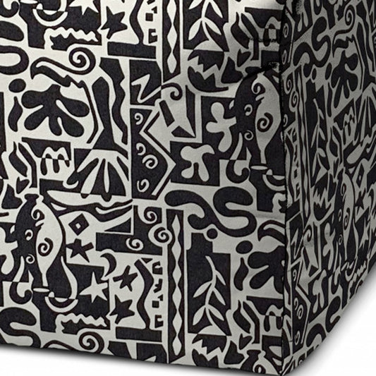 17" Black And White Polyester Cube Geometric Indoor Outdoor Pouf Ottoman