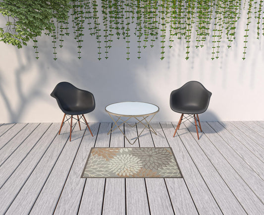 3' X 5' Natural Floral Non Skid Indoor Outdoor Area Rug