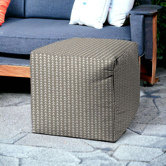 17" Taupe Polyester Cube Geometric Indoor Outdoor Pouf Ottoman